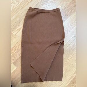 Light Brown Ribbed Pencil Skirt